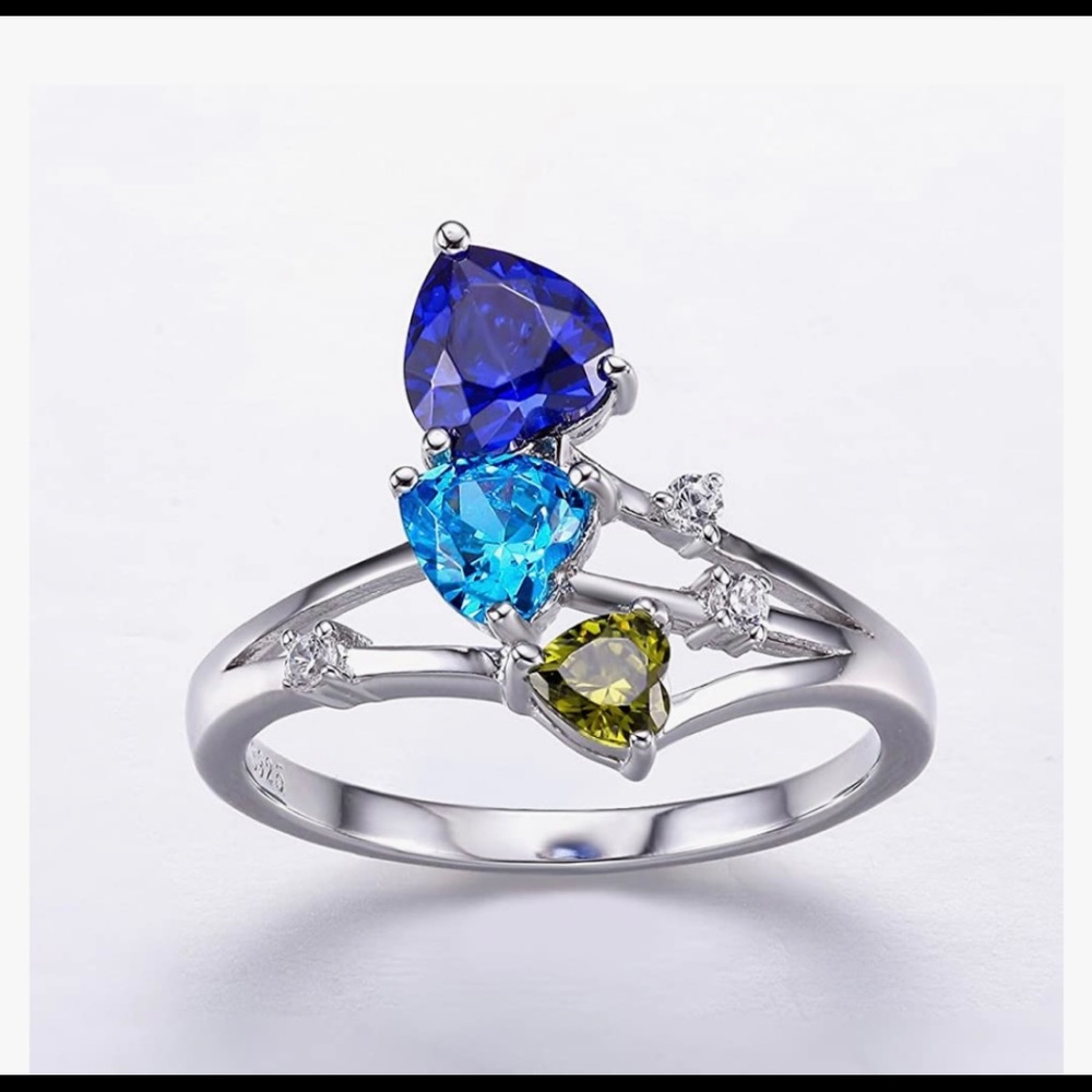 Synthetic Rainbow Topaz 3 Hearts 925 SS Ring